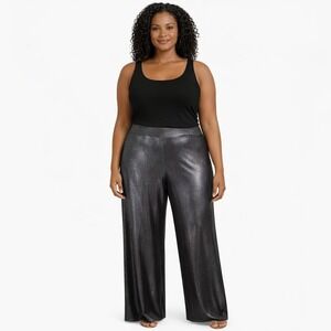 MELISSA PAIGE Size XL Gunmetal‎ Silver Stretchy Pull On Wide Leg Work Club Pants